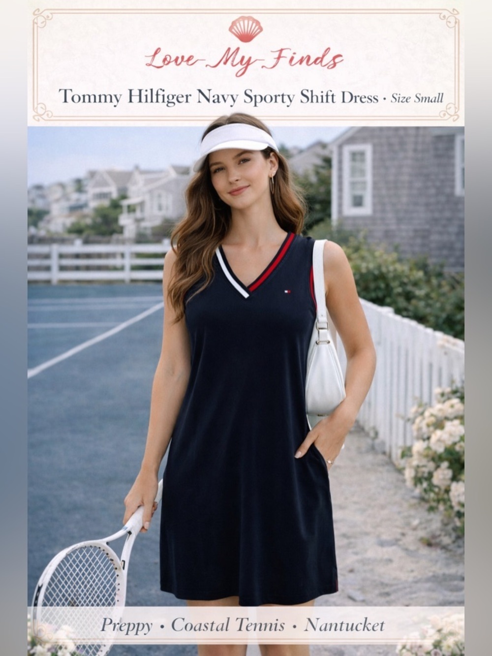 Tommy Hilfiger Navy Sporty Shift Dress Red White Trim Preppy Coastal Size Small